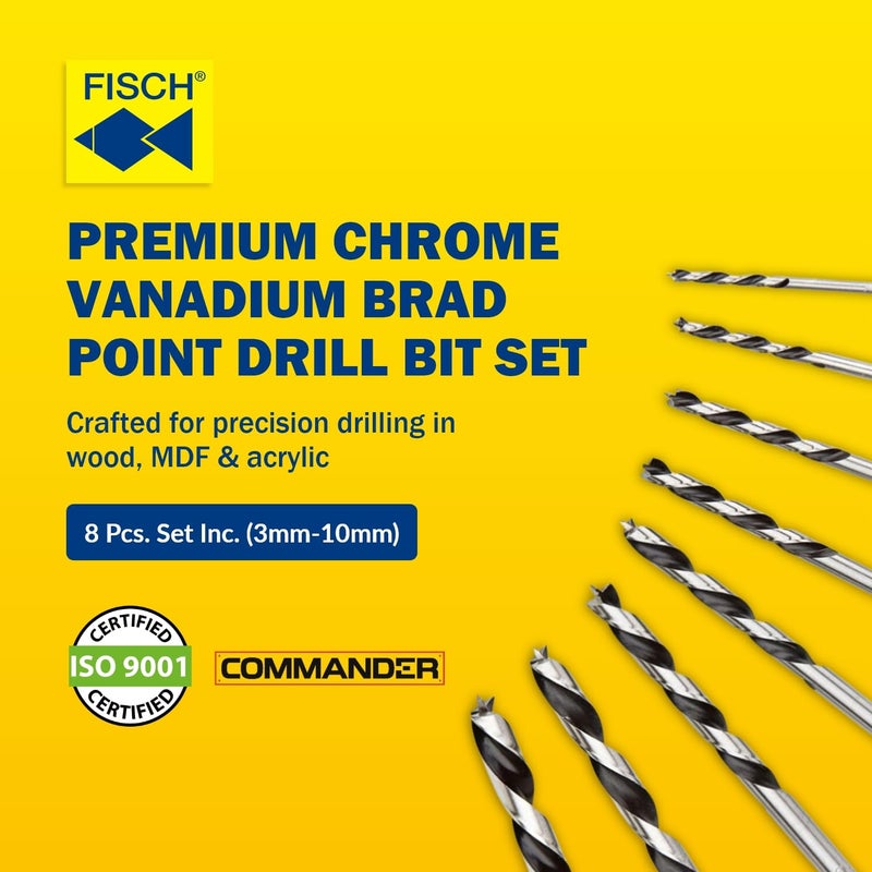 Fisch Brad Point Drill Bit Setâ€“ for Wood, MDF & Acrylic â€“ Fast, Clean Cuts with Beveled Edge - Ideal for Pros & DIY - FSF-134893 - Made in Austria, 8 Pcs Set (3mm - 10mm) in Blister Pack - Image 2